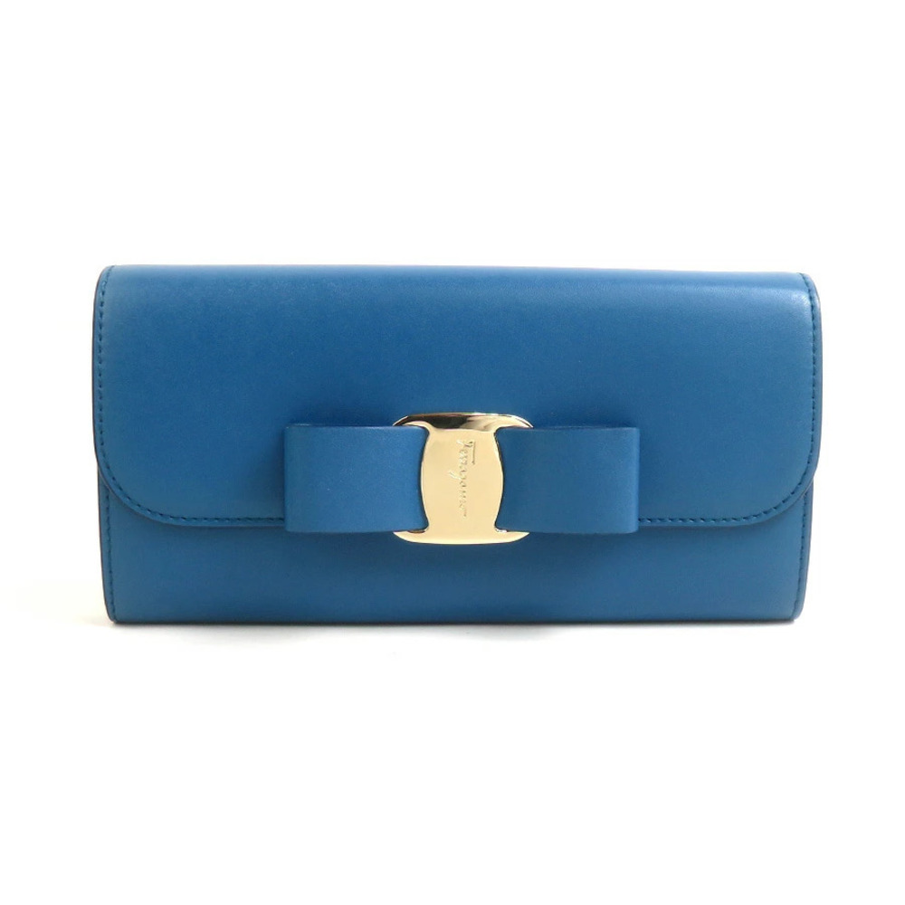 Salvatore Ferragamo long wallet Vara rion leather blue gold